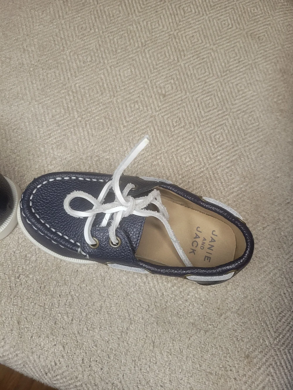 Janie And Jack Navy Blue Boat Shoes with White Laces - Picture 7 of 7